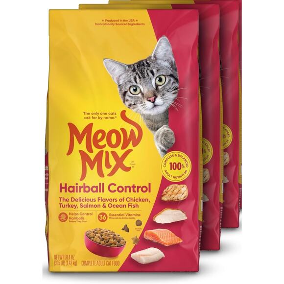 Meow Mix Hairball Control Dry Cat Food, 3.15 Pound Bag (Pack of 3) - Picture 1 of 4